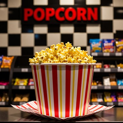 Fresh popcorn at the cinema stand