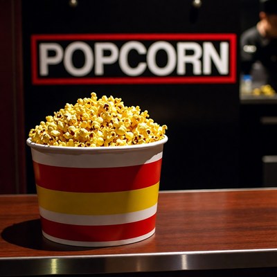 Freshly popped popcorn at theater counter