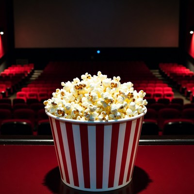 Popcorn at empty cinema seat