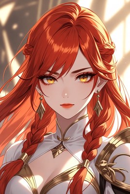 Bright red-haired character with fierce gaze