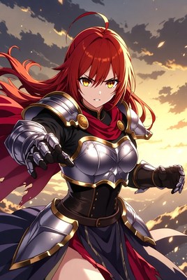 Red-haired warrior in battle stance