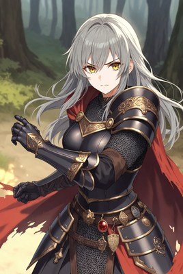 Warrior in silver armor stands ready