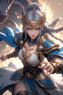 Warrior in blue armor ready for battle