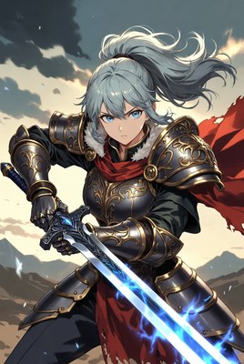 Warrior in battle-ready stance