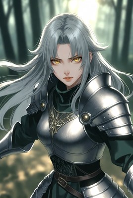 Silver-haired warrior in armor