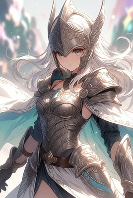 Warrior in silver armor stands proud