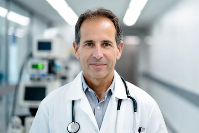 Doctor in hospital hallway smiling