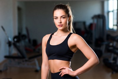 Fitness enthusiast posing in gym