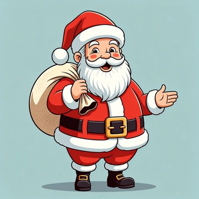 Santa claus stands with bag