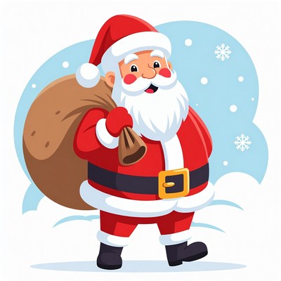 Cheerful santa carrying a gift bag