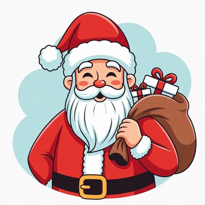 Cheerful santa claus with gifts