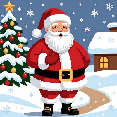 Joyful santa claus in winter scene
