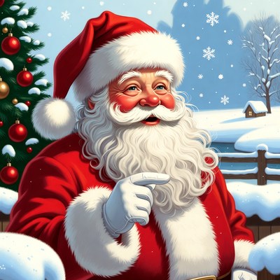 Jolly santa in winter wonderland