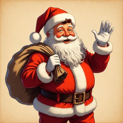 Cheerful santa claus waving joyfully