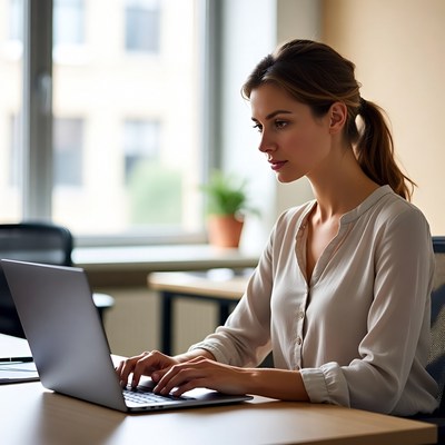 Focused woman working in office