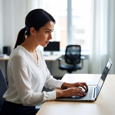 Woman working on laptop in office