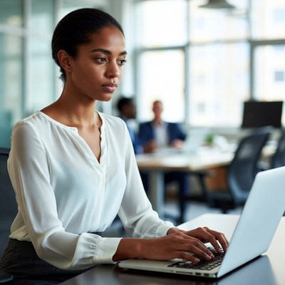 Focused woman working in office