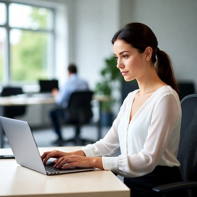 Focused professional working in office space