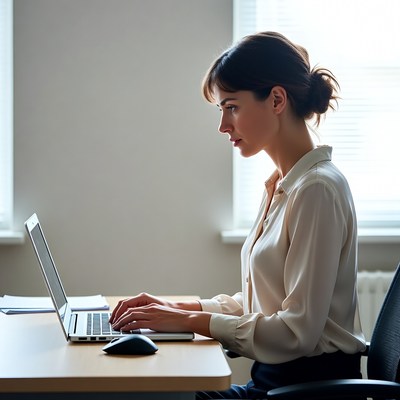 Woman working on laptop at desk