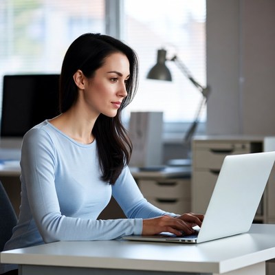 Focused woman working at desk