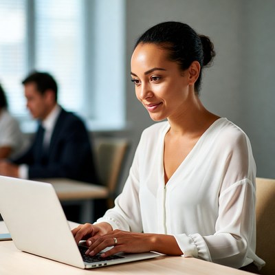 Focused professional working on laptop
