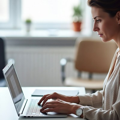 Woman working on laptop at desk