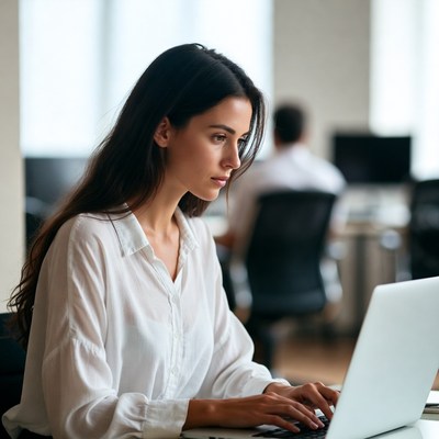 Focused woman working at her desk