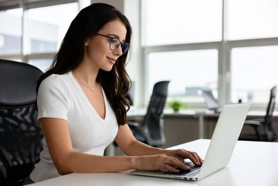 Young woman working at computer