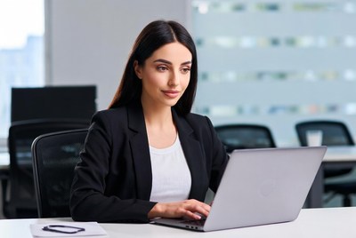 Professional woman working on laptop