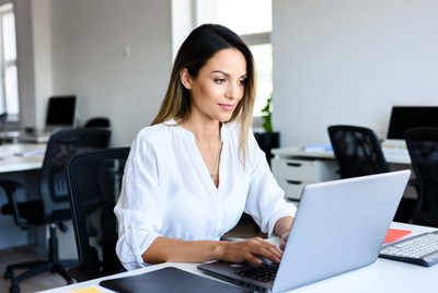 Woman working in modern office space