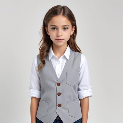 Child in formal attire poses confidently
