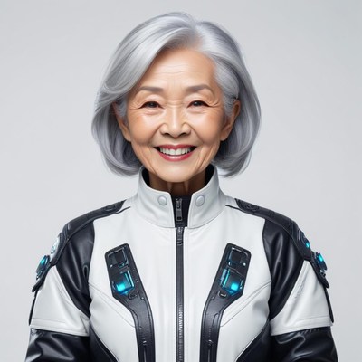 Senior woman in futuristic outfit