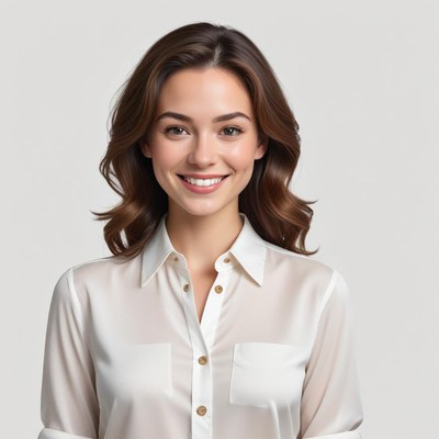 Smiling woman in white blouse