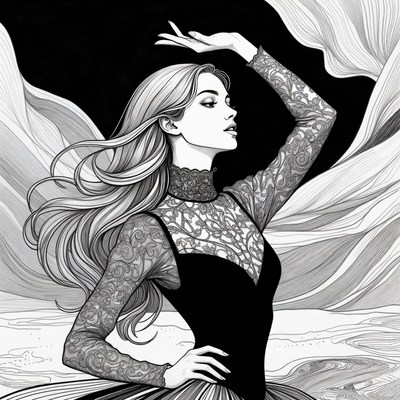 Elegant dancer in flowing dress