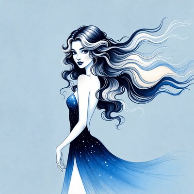 Enchanting woman in blue gown