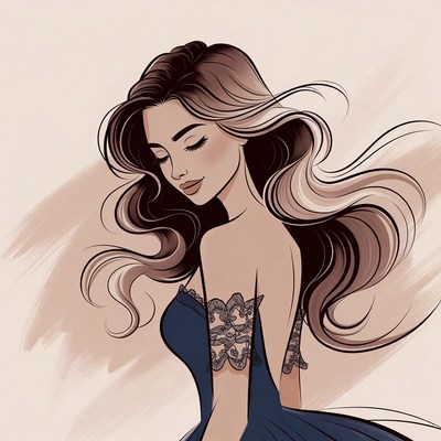 Stylish woman with flowing hair