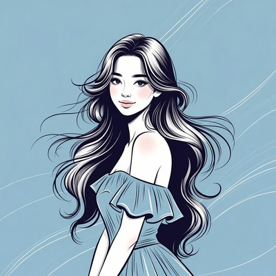 Elegant woman with flowing hair