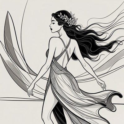 Elegant woman with flowing hair