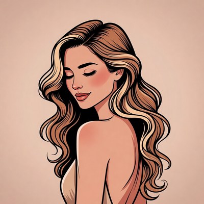 Woman with flowing hair in serene pose