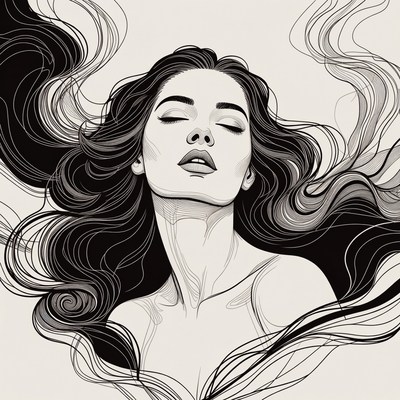 Expressive woman with flowing hair