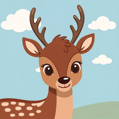 Cute cartoon deer in a sunny field