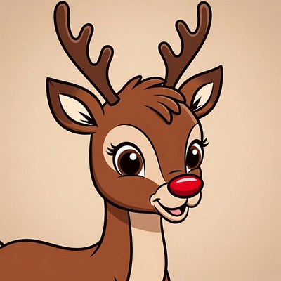 Cute cartoon reindeer with red nose
