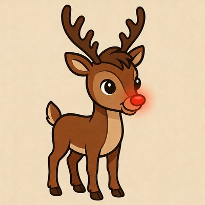 Cute cartoon reindeer with a red nose