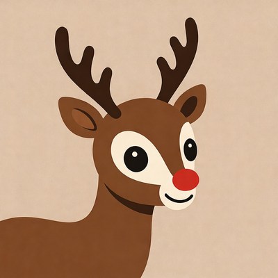 Happy cartoon reindeer with red nose