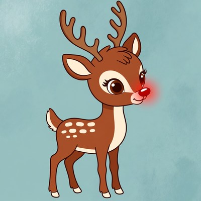 Cute cartoon reindeer with a glowing nose