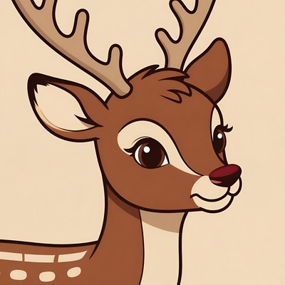 Cute cartoon deer with antlers in soft colors