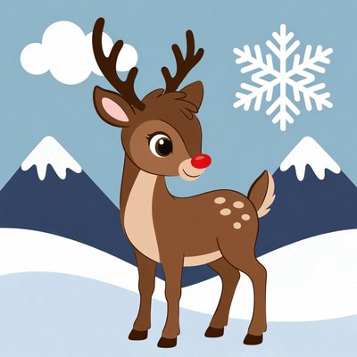 Winter scene with cute reindeer