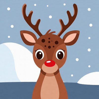 Cute reindeer in winter landscape