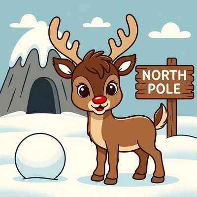 Cute reindeer at the north pole