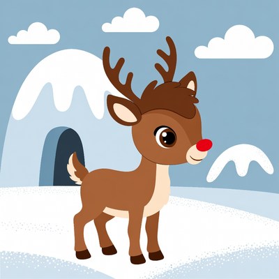 Cute reindeer in snowy landscape